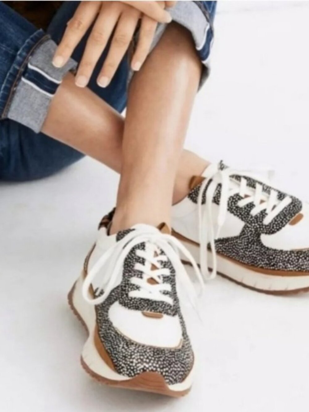 Madewell Kickoff Leather Sneakers Trainers Tennis Shoes Olive Grove Animal 8M